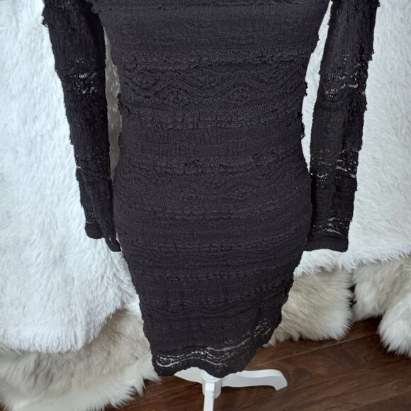 H&M BLACK LACE BODYCON LONG SLEEVE DRESS SZ.XS EUC - Picture 4 of 8
